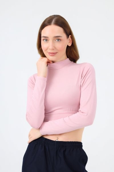 BALIKÇI YAKA CROP BODY KOYU PUDRA