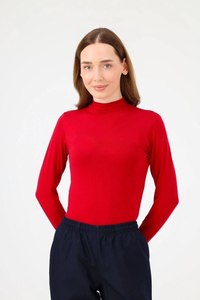 BALIKÇI YAKA BODY KOYU KIRMIZI