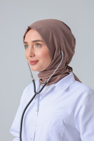 STETOSKOP GİRİŞLİ PAMUK CAZZ CERRAHİ TESETTÜR BONE KOYU VİZON