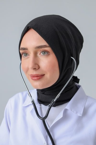 STETOSKOP GİRİŞLİ PAMUK CAZZ CERRAHİ TESETTÜR BONE SİYAH