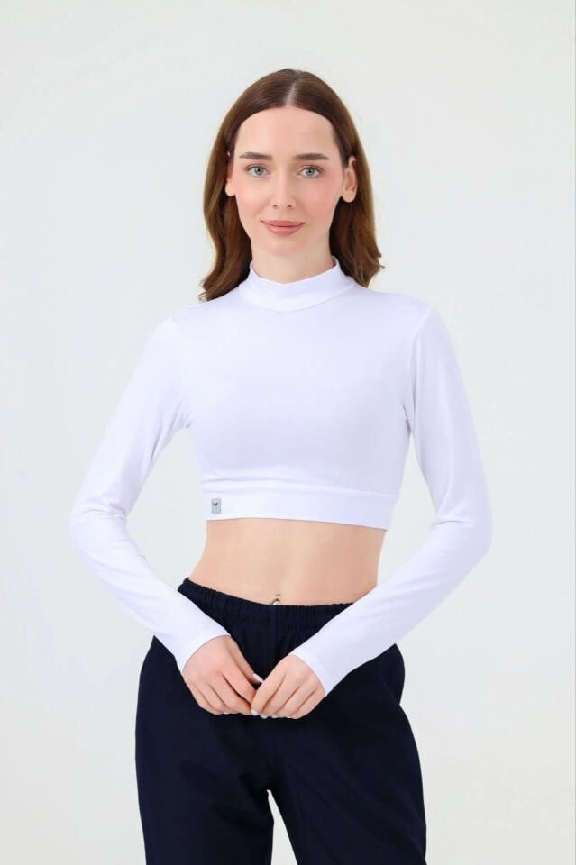 BALIKÇI YAKA CROP BODY BEYAZ