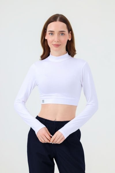 BALIKÇI YAKA CROP BODY BEYAZ