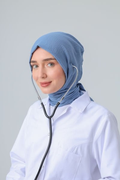 STETOSKOP GİRİŞLİ PAMUK CAZZ CERRAHİ TESETTÜR BONE KOT MAVİ