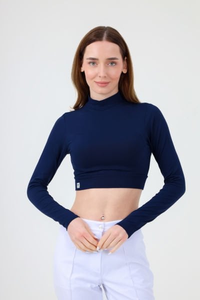 BALIKÇI YAKA CROP BODY LACİVERT