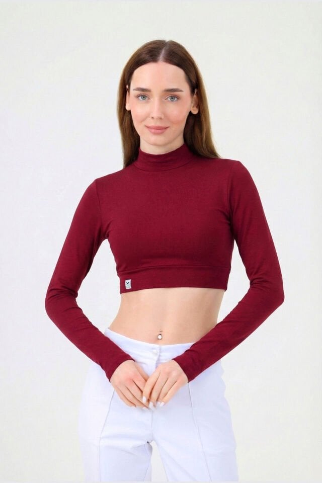 BALIKÇI YAKA CROP BODY BORDO
