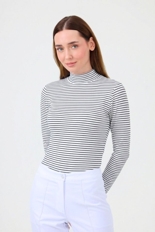 BALIKÇI YAKA ÇİZGİLİ BODY SİYAH