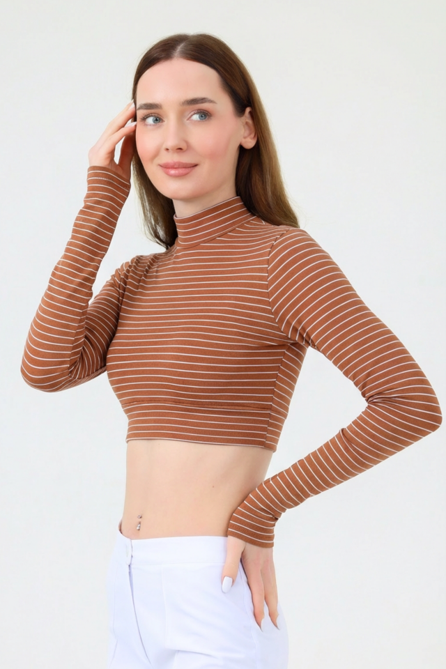 BALIKÇI YAKA ÇİZGİLİ CROP BODY TARÇIN