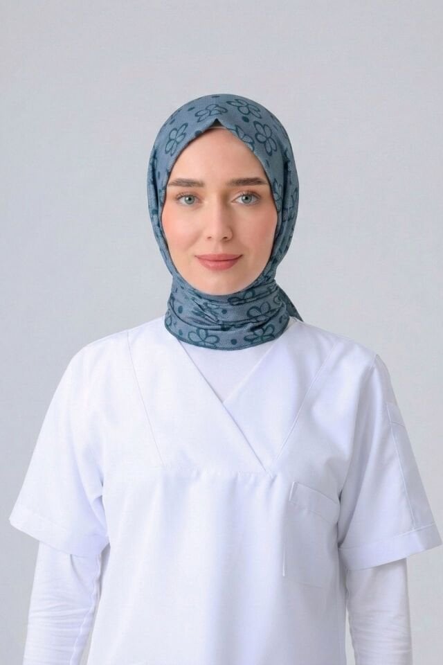 ÇİÇEK DESEN CERRAHİ TESETTÜR BONE PETROL MAVİSİ