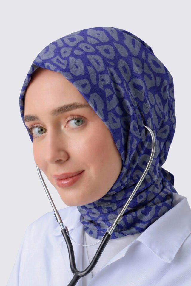 STETOSKOP GİRİŞLİ LEOPAR DESEN CERRAHİ TESETTÜR BONE MOR