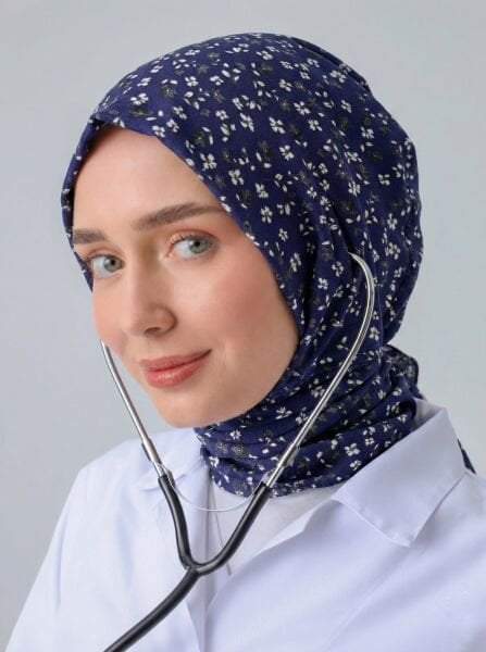 STETOSKOP GİRİŞLİ MİNİ ÇİÇEK DESEN CERRAHİ TESETTÜR BONE KOYU MOR