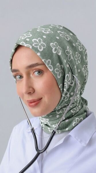 STETOSKOP GİRİŞLİ ÇİÇEK DESEN CERRAHİ TESETTÜR BONE ÇAĞLA YEŞİLİ