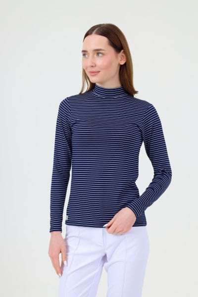 BALIKÇI YAKA ÇİZGİLİ BODY LACİVERT BEYAZ