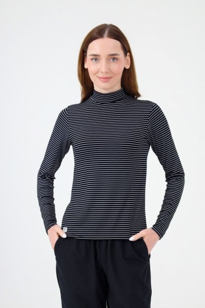 BALIKÇI YAKA ÇİZGİLİ BODY SİYAH BEYAZ