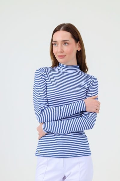 BALIKÇI YAKA ÇİZGİLİ BODY İNDİGO BEYAZ