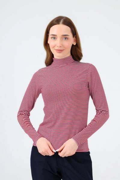 BALIKÇI YAKA ÇİZGİLİ BODY BORDO BEYAZ