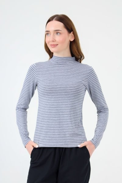 BALIKÇI YAKA ÇİZGİLİ BODY GRİ SİYAH